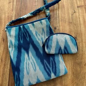 ☀️ New J. JILL Indigo Ikat Shoulder Bag with Makeup Pouch